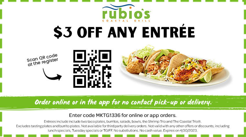 $3 off any entree - exp 4/30