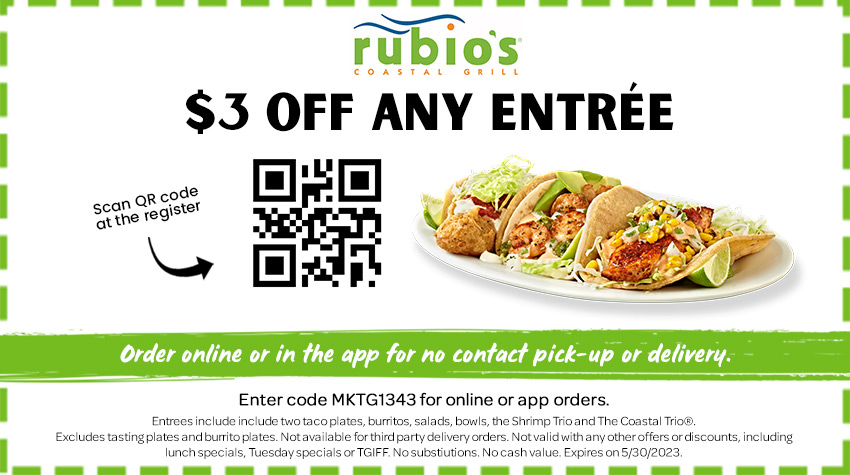 $3 off any entree - expires 5/30