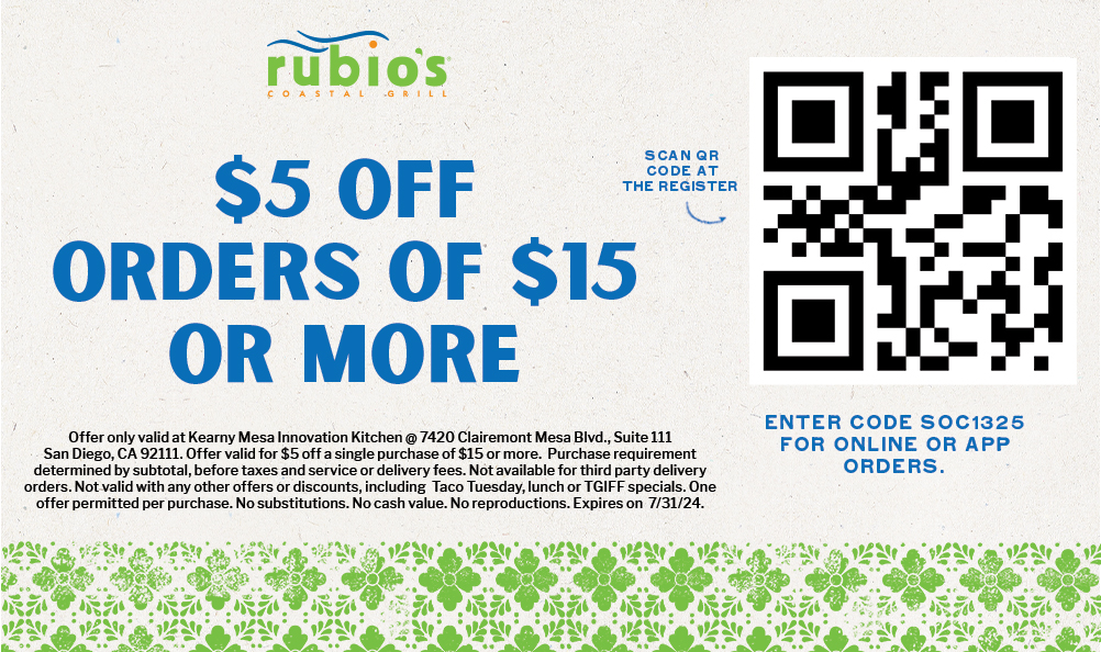 $5 off Orders $15+ expires 7/31/24